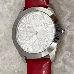 Betsey Johnson Unique Silver with Red Strap Women's Watch